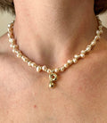 Cream freshwater pearl necklace with gold or silver spacer beads and a gold filled or silver plated bubble initial letter
